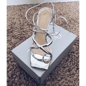 Metallic Silver Strappy Heels